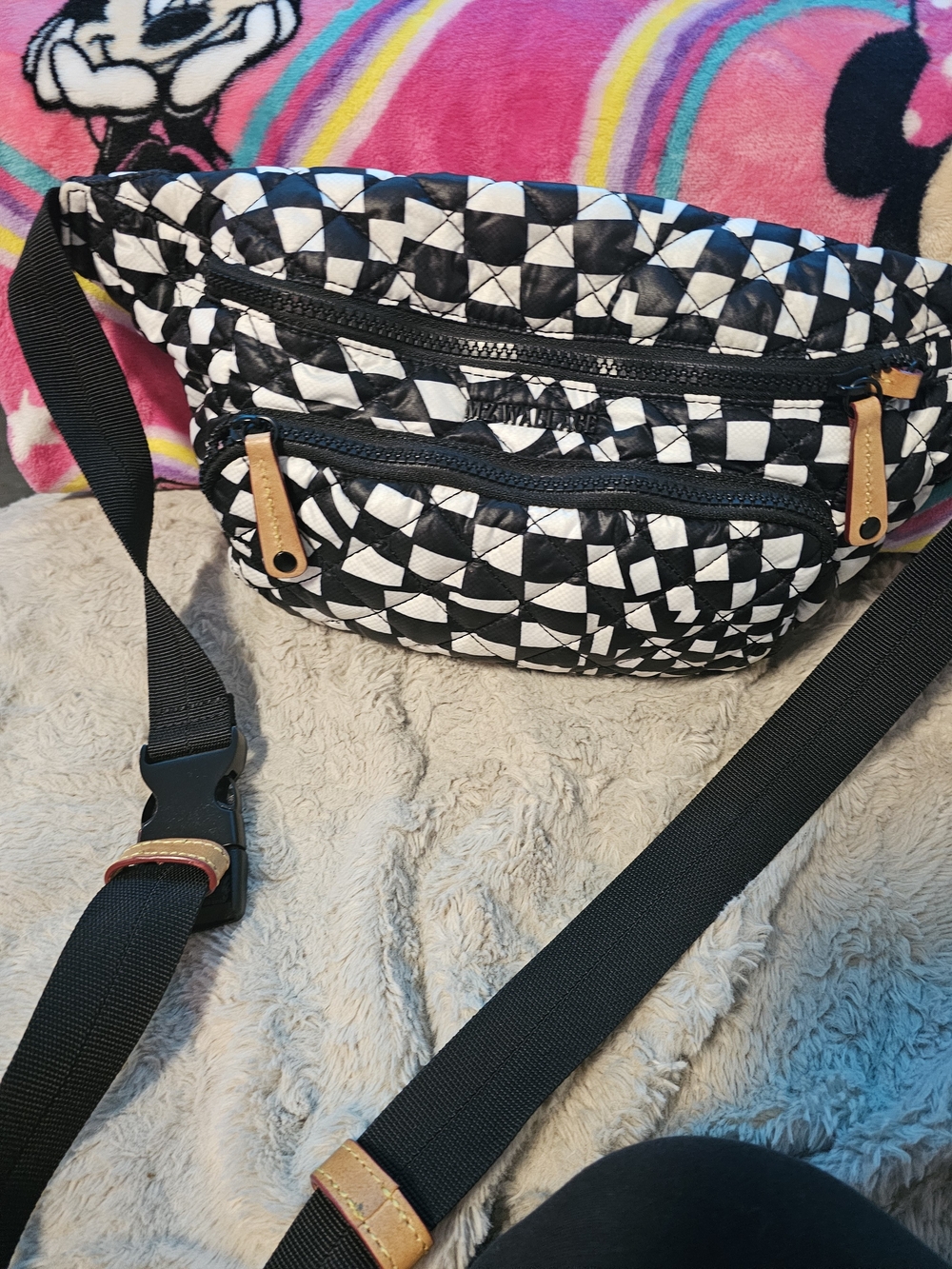 Black & White Geometric Quilted MZ Wallace Crossbody Bag Casual Women’s Bag